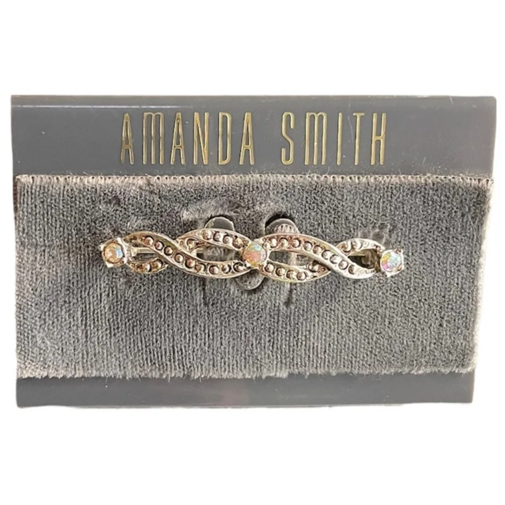 Elegant Filigree Silver Braid Iridescent Gemstone Pin Brooch